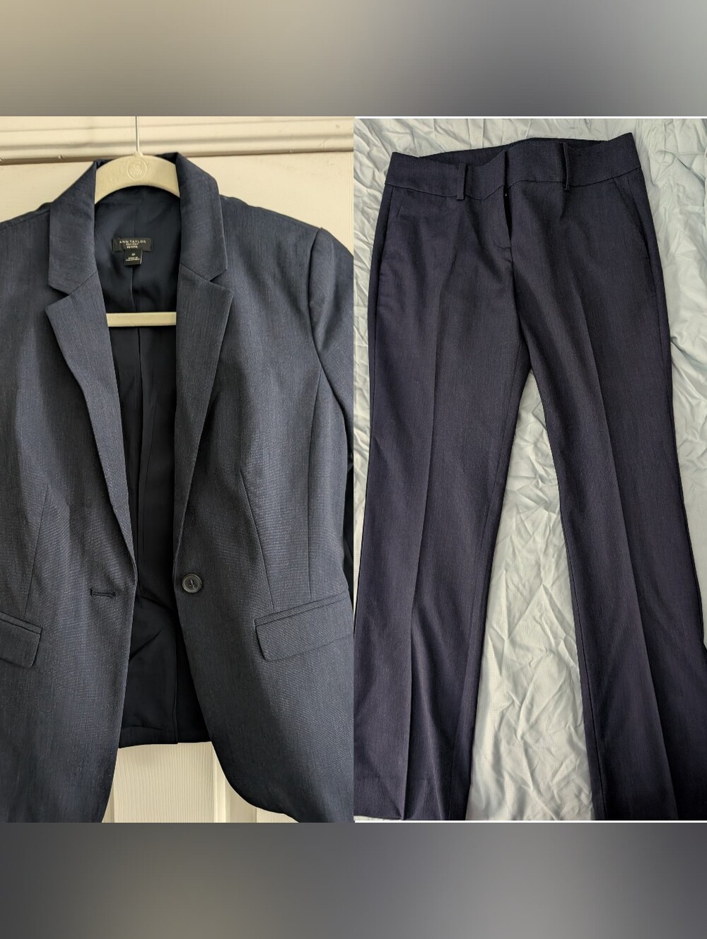 Ann Taylor Navy Petite Blazer And Pant Suit